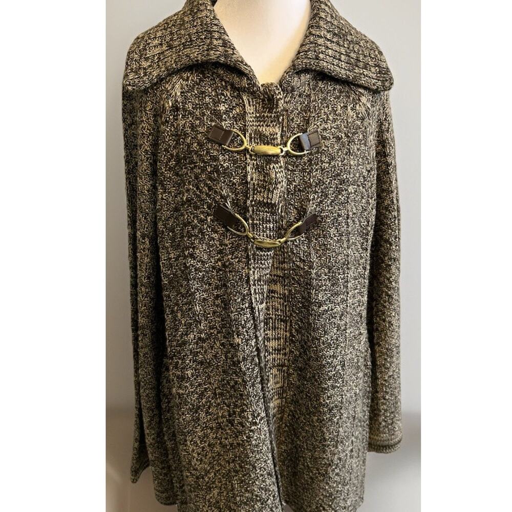VTG 90s Knit Cardigan Sweater Equestrian Buckle Women’s L Preppy Academia Brown